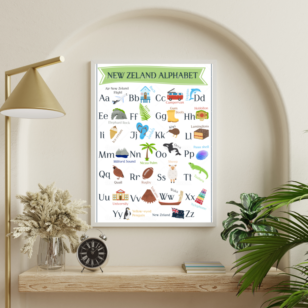 New Zealand Alphabet Print | Illustrated ABC Poster | A-Z Kiwiana Alphabet Nursery | NZ Classroom | Kiwi Kids Room | Digital Download