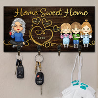 Thumbnail for Home Sweet Home Single Parents & Kids - Personalized Key Hanger, Key Holder - Anniversary Gifts, Gift For Couples, Husband Wife