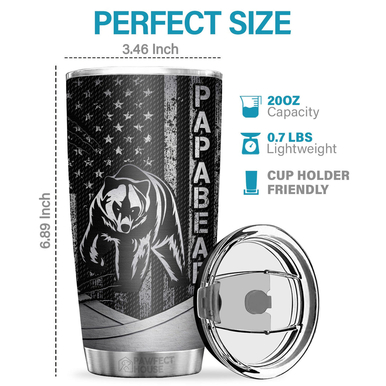 Papabear In A World Full Of Grandpas Be A Papa - Tumbler - To My Dad, Gift For Dad, Dad Gift From Daughter And Son, Birthday Gift For Dad