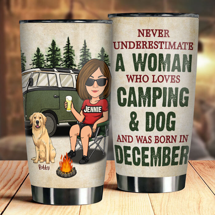 Dog Lover Tumbler - Woman Loves Camping & Dogs - Personalised Gifts NZ