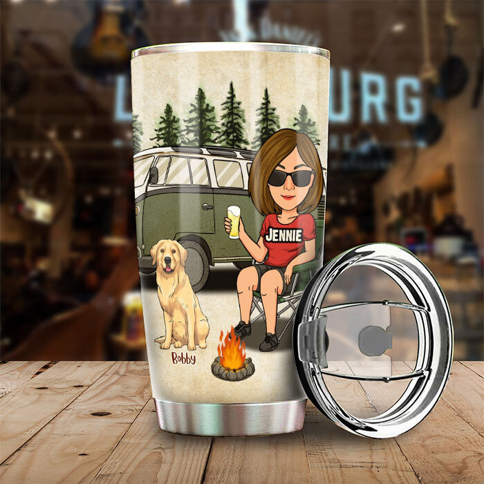 Dog Lover Tumbler - Woman Loves Camping & Dogs - Personalised Gifts NZ