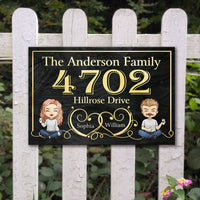 Thumbnail for Couple Metal House Address Sign - Gift For Couples, Husband Wife, Personalized Metal Sign