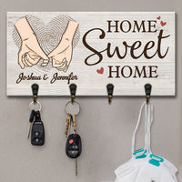 Thumbnail for There Is No Place Like Home - Personalized Key Hanger, Key Holder - Anniversary Gifts, Gift For Couples, Husband Wife