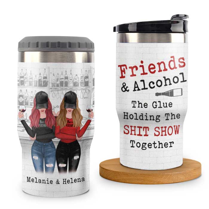 Friends & Alcohol - Personalized Can Cooler - Gift For Bestie