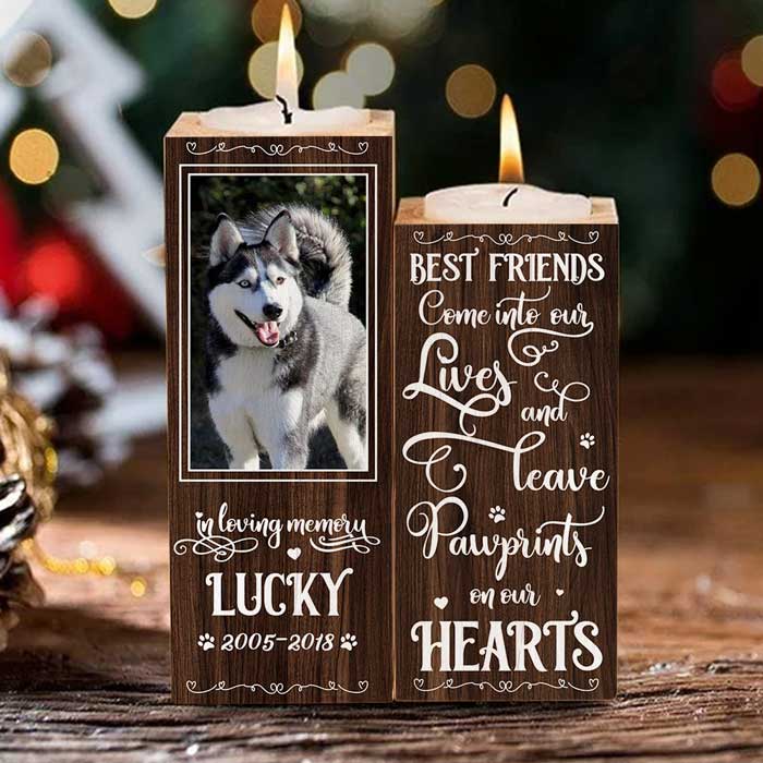 Leaving Pawprints On Our Hearts - Personalized Candle Holder - Upload Image, Memorial Gift, Sympathy Gift