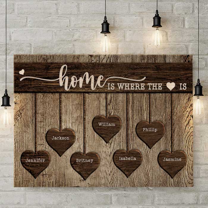 Home Is Where The Heart Is - Personalized Horizontal Canvas - Gift For Couples, Husband Wife