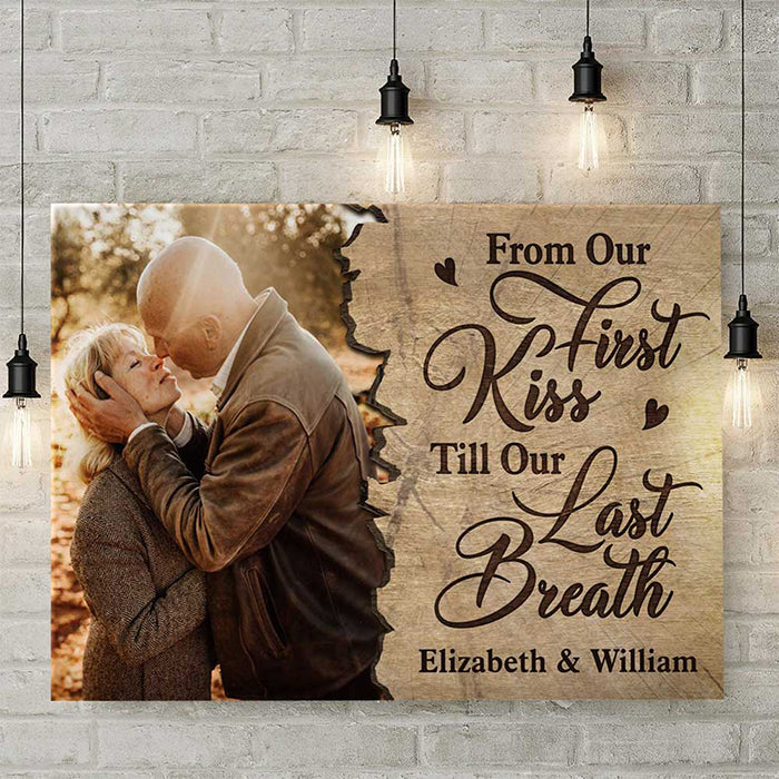 From Our First Kiss - Personalized Horizontal Canvas - Upload Image, Gift For Couples, Husband Wife