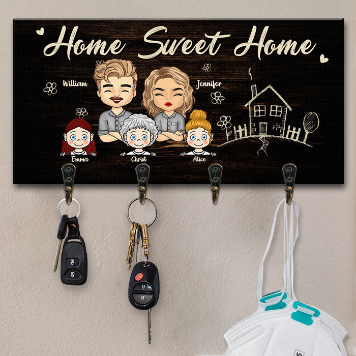 There Is No Place Happier Than Our Home - Personalized Key Hanger, Key Holder - Gift For Couples, Husband Wife