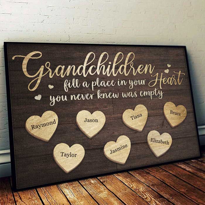 Grandchildren Fill A Place In Your Heart - Personalized Horizontal Poster - Gift For Grandparents