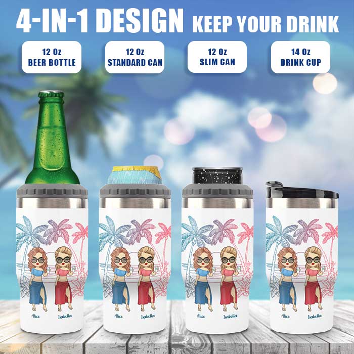 Beaches Booze & Besties - Personalized Can Cooler - Gift For Bestie