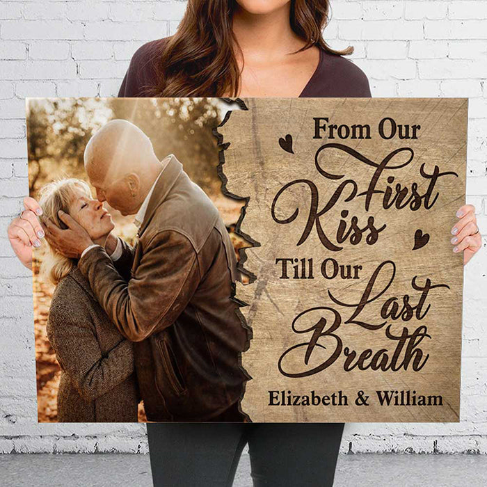 From Our First Kiss - Personalized Horizontal Canvas - Upload Image, Gift For Couples, Husband Wife