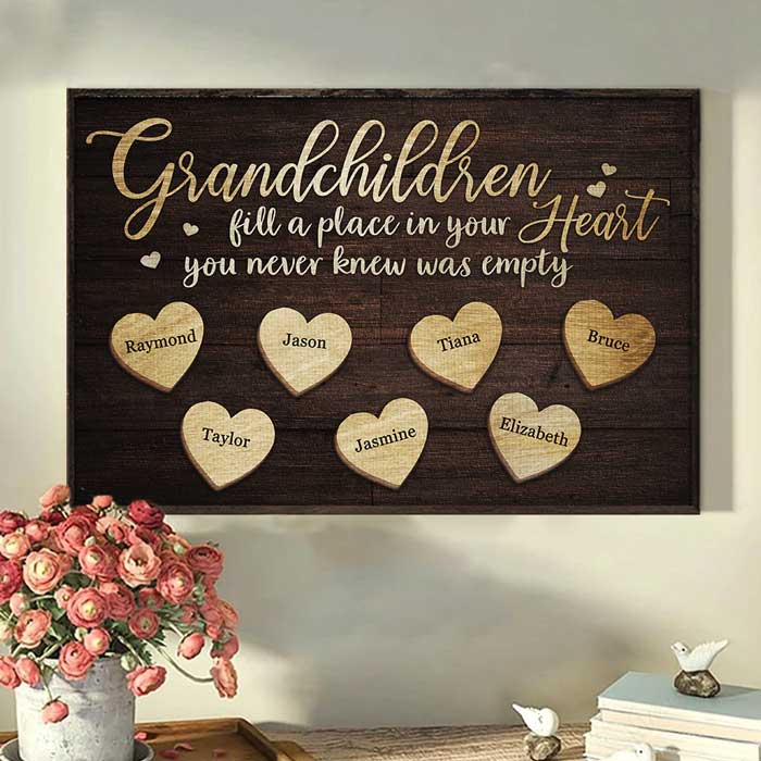 Grandchildren Fill A Place In Your Heart - Personalized Horizontal Poster - Gift For Grandparents