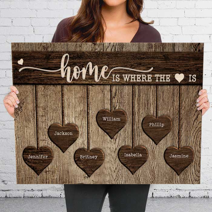 Home Is Where The Heart Is - Personalized Horizontal Canvas - Gift For Couples, Husband Wife