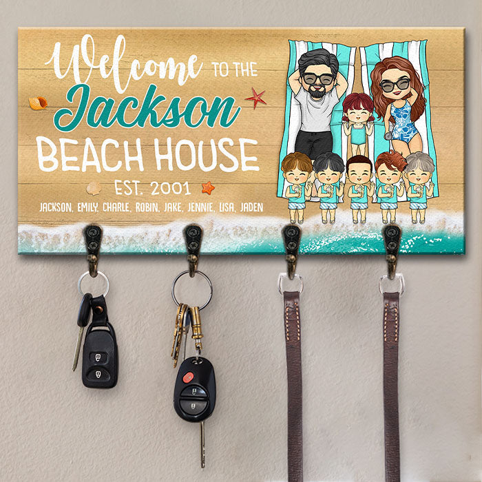 Welcome To The Family Beach House - Personalized Key Hanger, Key Holder - Gift For Couples, Husband Wife