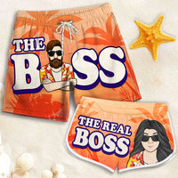 Thumbnail for Boss & The Real Boss - Personalized Couple Beach Shorts - Gift For Couples, Husband Wife