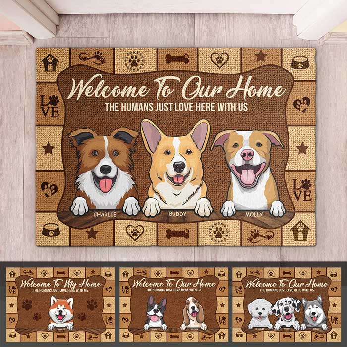 The Humans Love Here With Us - Personalized Decorative Mat - Gift For Pet Lovers