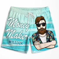 Thumbnail for Money Maker Money Spender - Personalized Couple Beach Shorts - Gift For Couples, Husband Wife