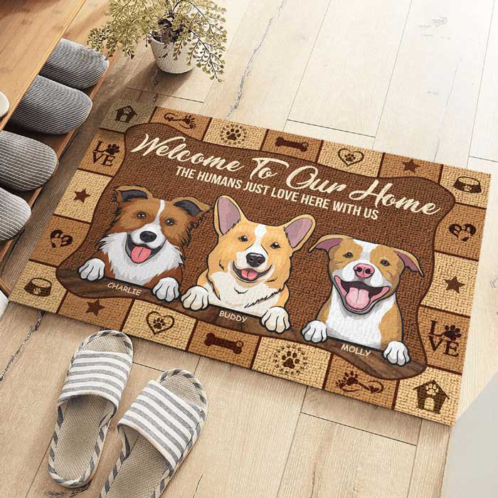 The Humans Love Here With Us - Personalized Decorative Mat - Gift For Pet Lovers