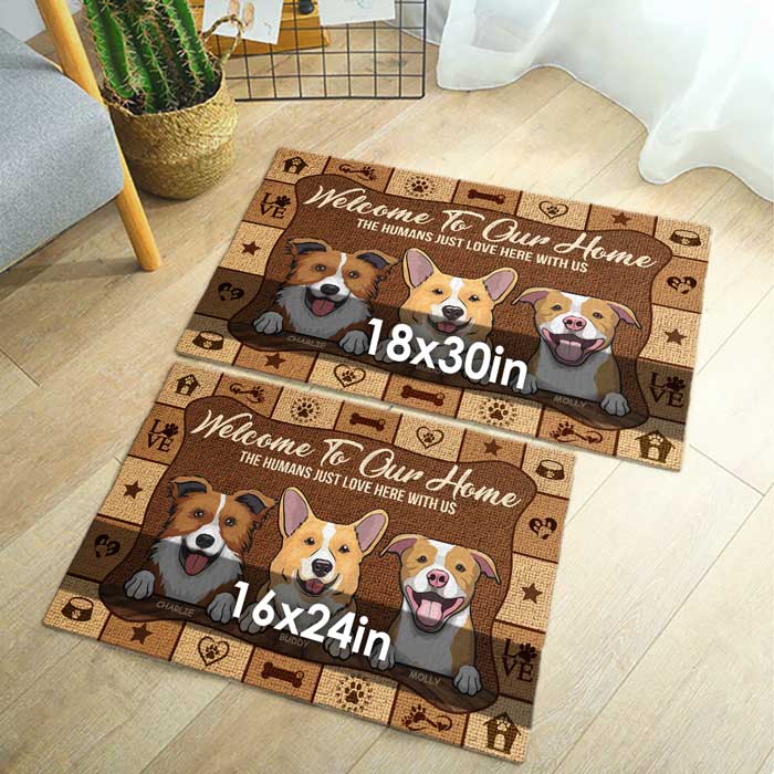 The Humans Love Here With Us - Personalized Decorative Mat - Gift For Pet Lovers