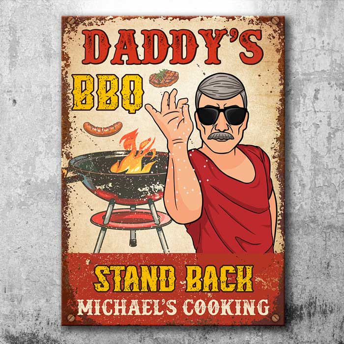 Daddy BBQ Stand Back - Gift For Dad, Grandpa - Personalized Metal Sign