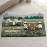 Thumbnail for Home Is Where We Park It - Personalized Shaped Decorative Mat - Gift For Couples, Gift For Camping Lovers