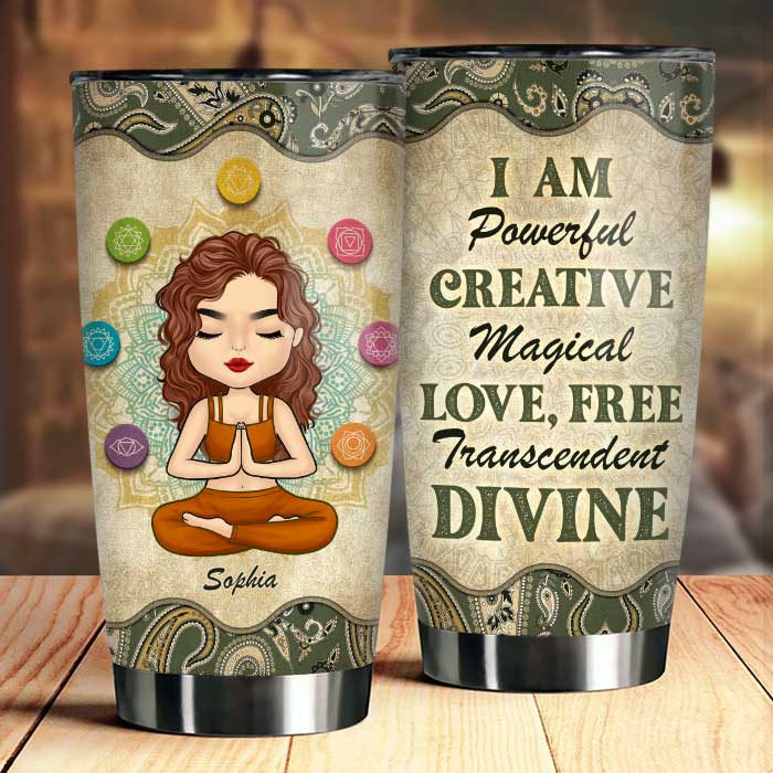 I Am Powerful Creative Magical Love Free - Personalized Tumbler - Gift For Yoga Lovers