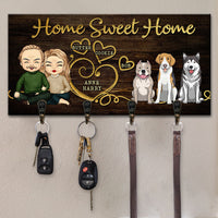 Thumbnail for Home Sweet Home Couple & Dogs - Personalized Key Hanger, Key Holder - Anniversary Gifts, Gift For Couples, Husband Wife, Dog Lovers