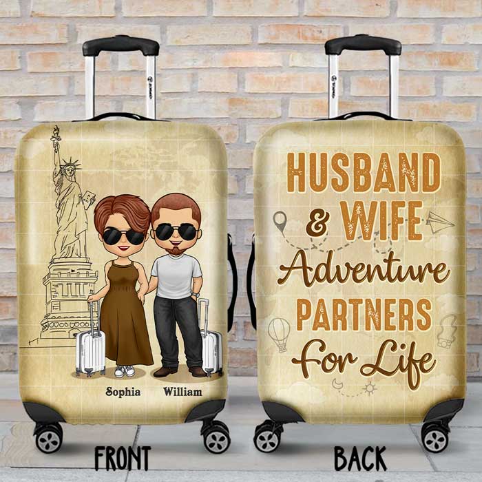 Husband & Wife Adventure Partners For Life - Gift For Couples, Husband Wife - Personalized Luggage Cover