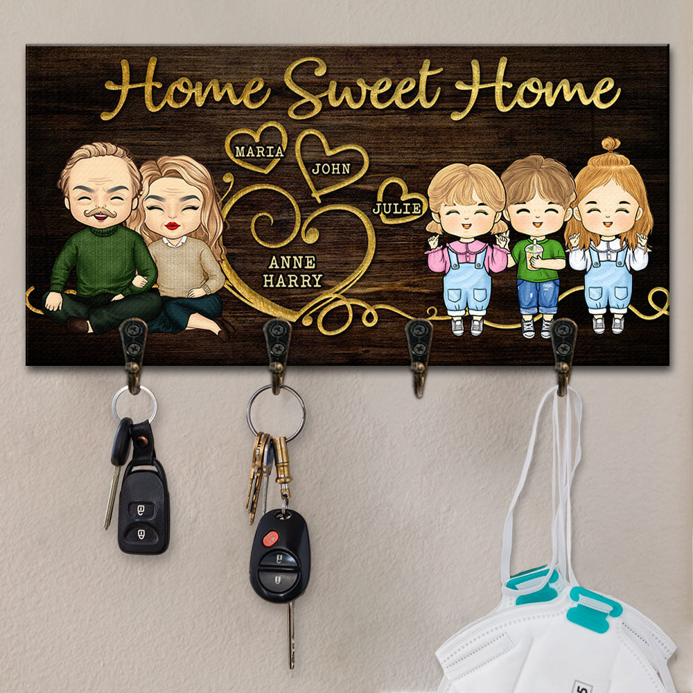 Home Sweet Home Parents & Kids - Personalized Key Hanger, Key Holder - Anniversary Gifts, Gift For Couples, Husband Wife