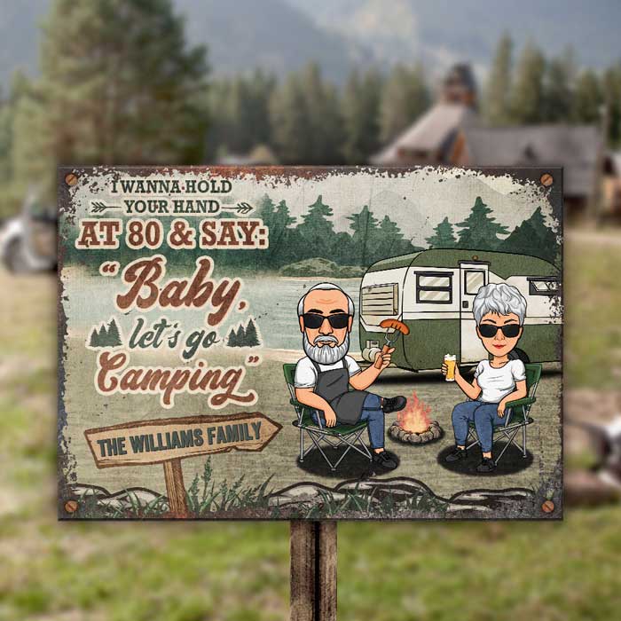 Baby, Let's Go Camping - Personalized Metal Sign - Gift For Couples, Gift For Camping Lovers