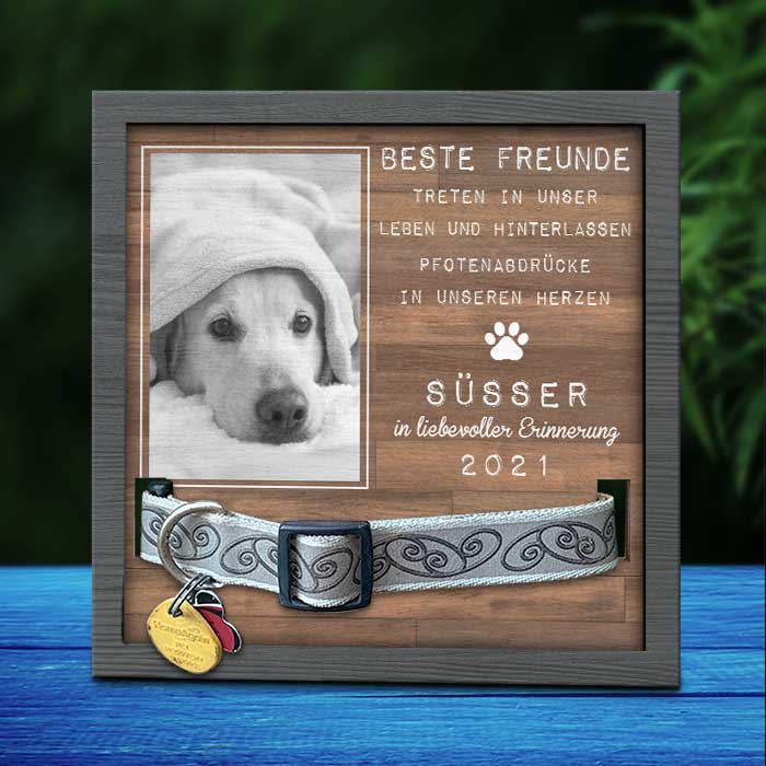 Beste Freunde Treten In Unser Leben Und Hinterlassen Pfotenabdrücke In Unseren Herzen - Upload Image - Personalized Memorial Pet Loss Sign (9x9 Zoll) German