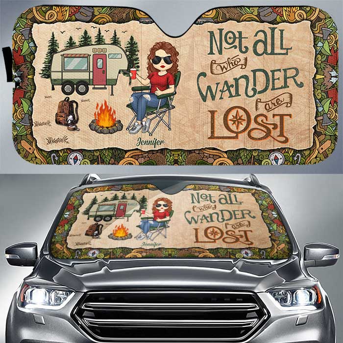 Super Sexy Camping Lady - Personalized Auto Sunshade - Gift For Bestie