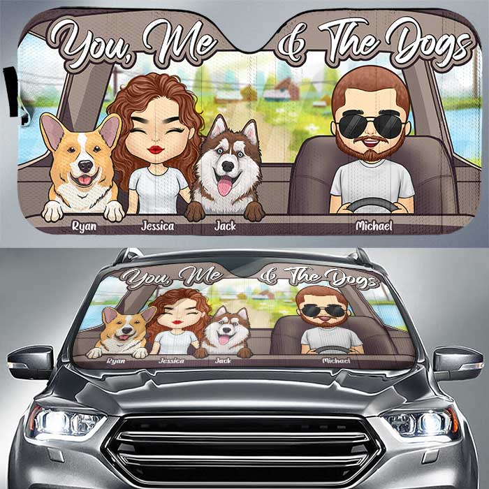 You, Me And Our Dogs - Personalized Auto Sunshade - Gift For Couples, Husband Wife