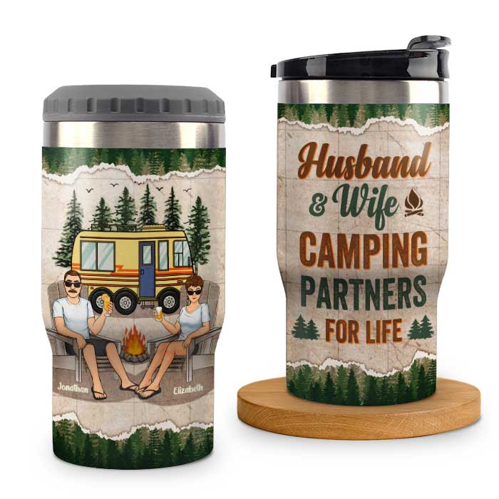 Let's Sit By The Campfire - Personalized Can Cooler - Gift For Couples, Gift For Camping Lovers