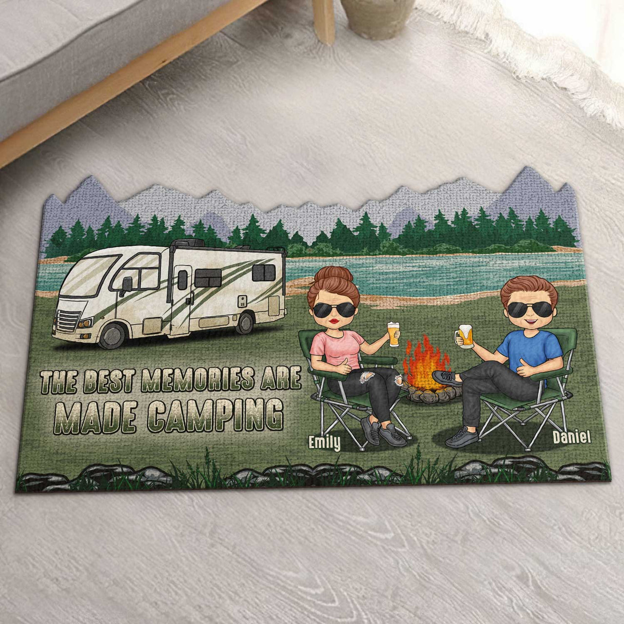 Home Is Where We Park It - Personalized Shaped Decorative Mat - Gift For Couples, Gift For Camping Lovers