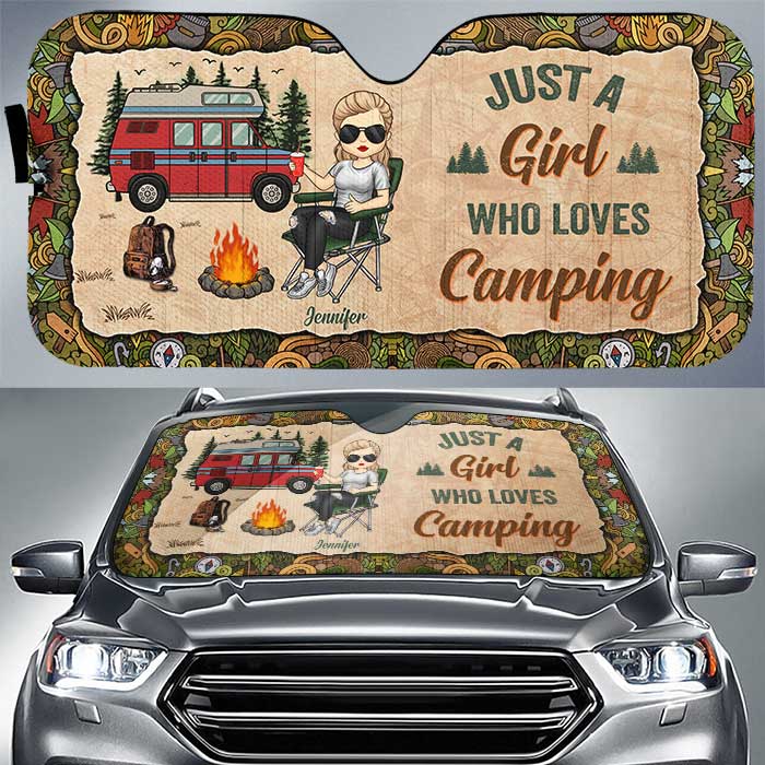 Super Sexy Camping Lady - Personalized Auto Sunshade - Gift For Bestie