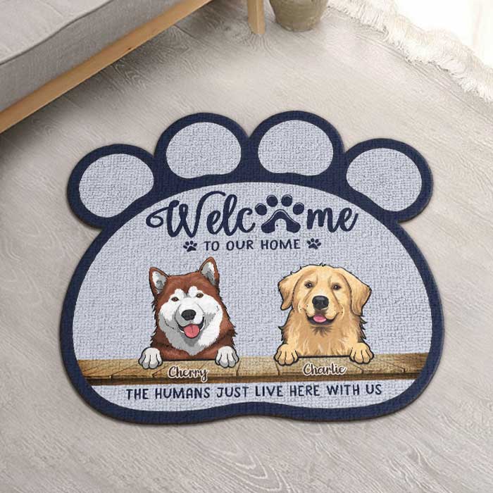 Humans Live Here With Us - Personalized Shaped Decorative Mat - Gift For Pet Lovers