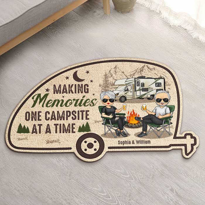 Home Is Where We Park It - Personalized Shaped Decorative Mat - Gift For Couples, Gift For Camping Lovers