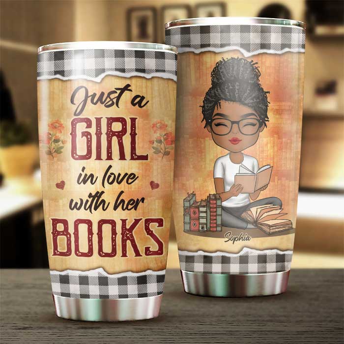 Just A Girl In Love With Her Books - Personalized Tumbler - Gift For Book Lovers