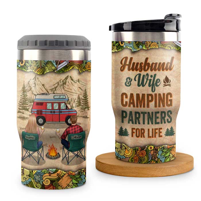 Camping Partners For Life - Personalized Can Cooler - Gift For Couples, Gift For Camping Lovers