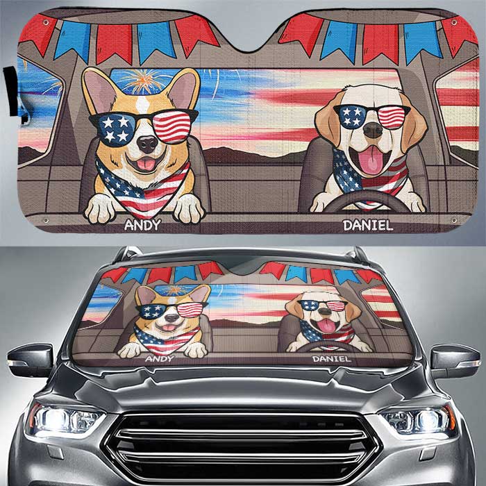 Happy 4th Of July Dog - Personalized Auto Sunshade - Gift For Pet Lovers