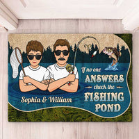 Thumbnail for If No One Answers Check The Fishing Pond - Personalized Decorative Mat - Gift For Fishing Couples, Husband Wife