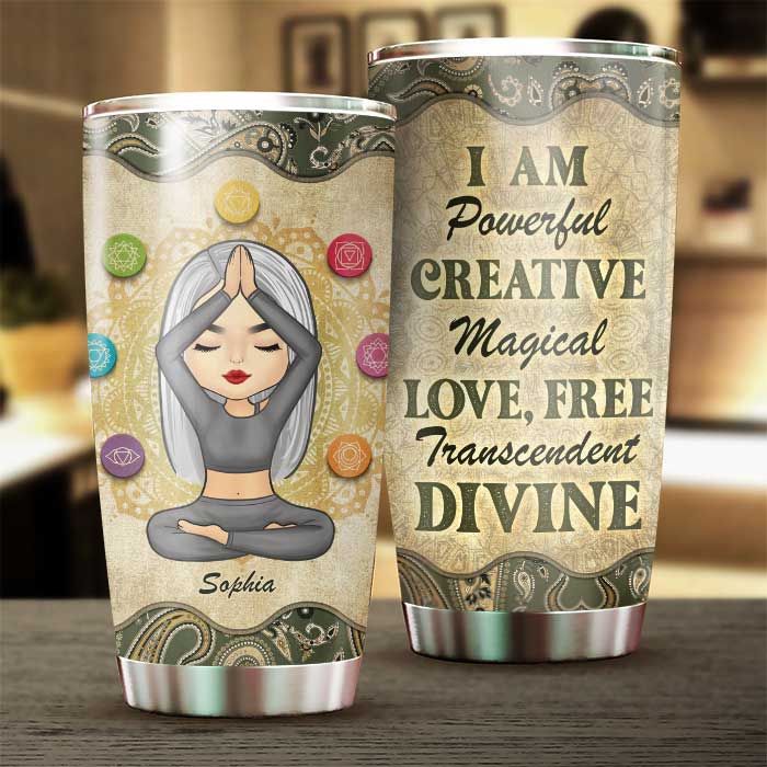 I Am Powerful Creative Magical Love Free - Personalized Tumbler - Gift For Yoga Lovers