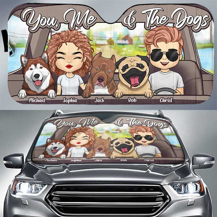 You, Me And Our Dogs - Personalized Auto Sunshade - Gift For Couples, Husband Wife