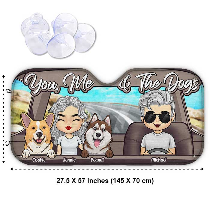 You, Me And Our Dogs - Personalized Auto Sunshade - Gift For Couples, Husband Wife