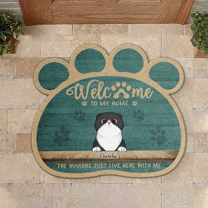 Humans Live Here With Us - Personalized Shaped Decorative Mat - Gift For Pet Lovers