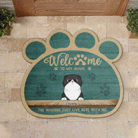 Thumbnail for Humans Live Here With Us - Personalized Shaped Decorative Mat - Gift For Pet Lovers