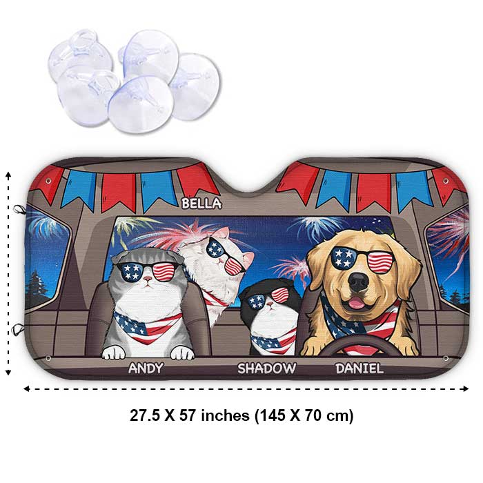 Happy 4th Of July Dog - Personalized Auto Sunshade - Gift For Pet Lovers