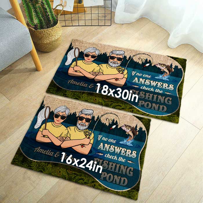 If No One Answers Check The Fishing Pond - Personalized Decorative Mat - Gift For Fishing Couples, Husband Wife