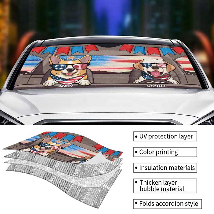 Happy 4th Of July Dog - Personalized Auto Sunshade - Gift For Pet Lovers